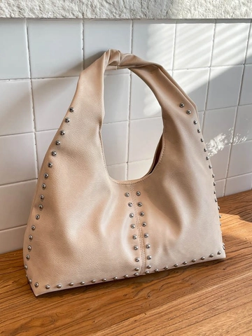 Borsa a Tracolla Hobo con Borchie Vintage per Donna Borsa Tote in Pelle PU di Grande Capacità Borsa da Pendolare Stile Retro Punk