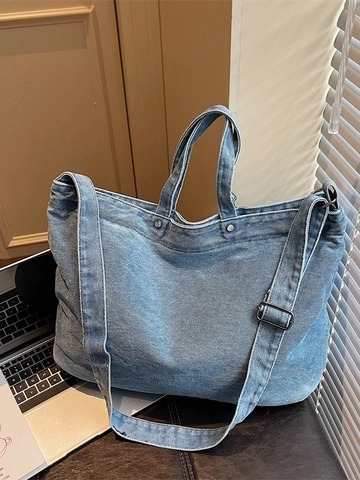 Damen Große Kapazität Denim Tote Bag Vintage Gewaschen Lässig Pendler Schulter Umhängetasche Für Studenten Schultasche