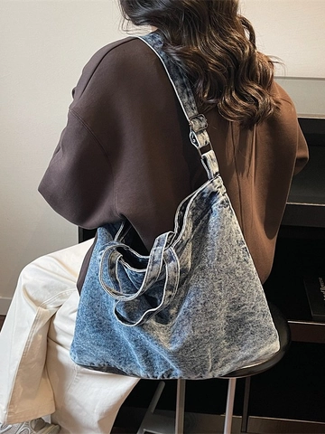 Damen Große Kapazität Denim Tote Bag Vintage Gewaschen Lässig Pendler Schulter Umhängetasche Für Studenten Schultasche