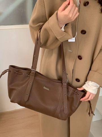 Borsa Tote Vintage in Pelle PU Grande Capacità da Donna Borsa a Spalla Minimalista Motivo Litchi per Ufficio Pendolarismo Quotidiano
