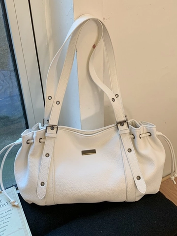 Borsa Tote Vintage in Pelle PU Grande Capacità da Donna Borsa a Spalla Minimalista Motivo Litchi per Ufficio Pendolarismo Quotidiano