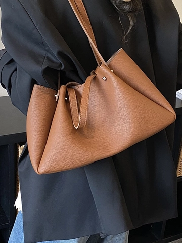 Borsa Tote in Pelle PU di Grande Capacità per Donna Borsa a Spalla Minimalista con Motivo Litchi Elegante Borsa a Mano Pendolare Lavoro Viaggio