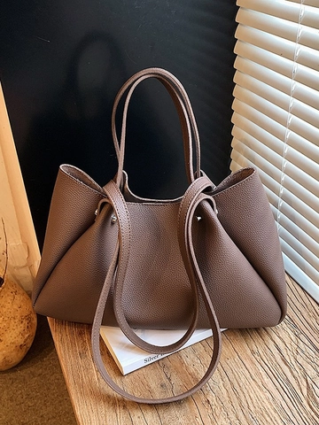 Borsa Tote in Pelle PU di Grande Capacità per Donna Borsa a Spalla Minimalista con Motivo Litchi Elegante Borsa a Mano Pendolare Lavoro Viaggio