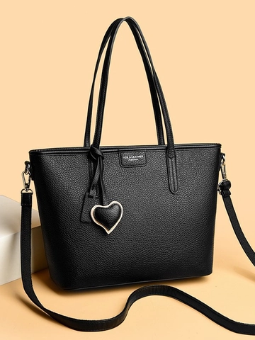 Borsa Tote in Pelle PU a Motivo Litchi di Grande Capacità per Donna Con Ciondolo a Cuore Borsa a Mano Pendolarismo Ufficio