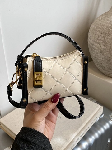 Women Quilted Rhombic Shoulder Bag Vintage PU Leather Mini Handbag With Gold Hardware Fashion Crossbody Bag Evening Purse