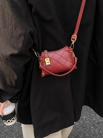 Women Quilted Rhombic Shoulder Bag Vintage PU Leather Mini Handbag With Gold Hardware Fashion Crossbody Bag Evening Purse