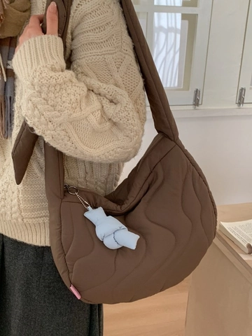 Bolso Hobo Acolchado de Gran Capacidad para Mujer Patrón de Ondas Bolso de Hombro Casual Bandolera Cloud Bag Con Correa de Nudo y Colgante