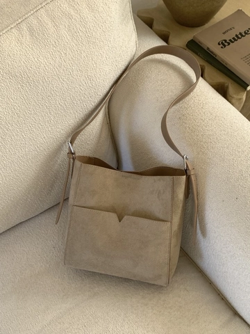 Borsa a Secchiello in Pelle PU Smerigliata Retrò per Donna Grande Capacità Borsa a Tracolla Pendolare Con Tasca a V Tote Bag