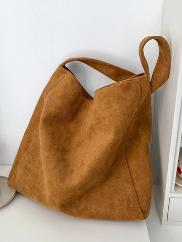 Retro Suede Tote Bag For Women Large Capacity Minimalist Solid Color Shoulder Bag Versatile Commute Handbag