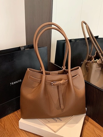 Borsa Tote da Donna di Grande Capacità con Motivo Litchi in Pelle PU Minimalista Vintage Sottobraccio a Tracolla per Pendolari Lavoro