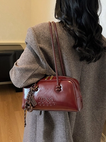 Borsa Sottoascellare Vintage in Pelle PU per Donna Grande Capacità Borsa a Tracolla Retrò Elegante Borsa a Mano per Pendolari Con Ciondolo