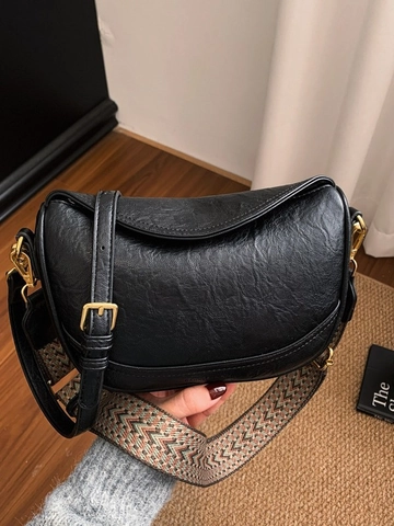 Vintage PU Leather Half Moon Crossbody Bag For Women Solid Color Pillow Shoulder Bag With Wide Bohemian Strap Fashion Saddle Bag
