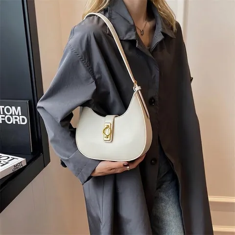 Damen Minimalistische Kunstleder Hobo Schultertasche Gold Metall Schloss Crescent Unterarmtasche Für Den Täglichen Ausflug Pendeln