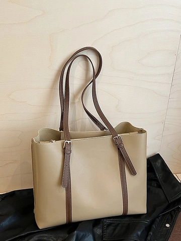 Borsa Tote in Pelle PU a Grande Capacità Retrò per Donna 2025 Nuovo Stile Coreano Cuciture a Contrasto Borsa a Tracolla Pendolare