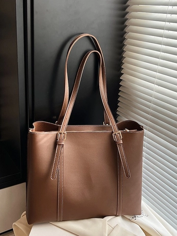 Borsa Tote in Pelle PU a Grande Capacità Retrò per Donna 2025 Nuovo Stile Coreano Cuciture a Contrasto Borsa a Tracolla Pendolare
