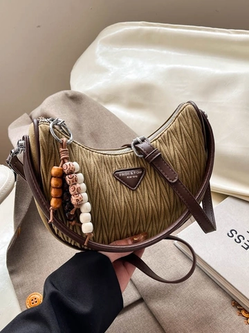 Sac Hobo Plissé pour Femmes Sac Bandoulière en Cuir PU avec Gland de Perles Sac à Main Rétro pour Voyage Décontracté