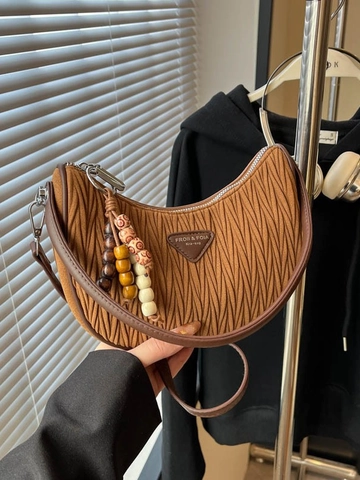 Sac Hobo Plissé pour Femmes Sac Bandoulière en Cuir PU avec Gland de Perles Sac à Main Rétro pour Voyage Décontracté