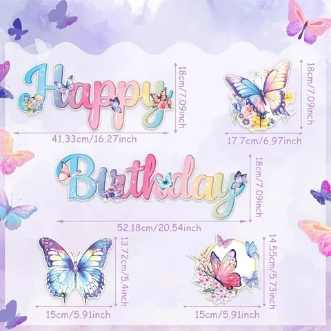 Banner di Buon Compleanno a Farfalla ad Acquerello Ghirlanda di Carta per Decorazioni da Parete per Feste di Compleanno per Bambini