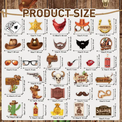 Accessoires De Cabine Photo De Fête Cowboy Western Thème Wild West En Carton Pour Décoration De Fête D'Anniversaire Masques