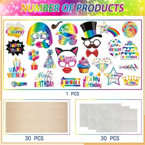 Accesorios para Fotomatón de Cumpleaños Arco Iris Máscara de Papel Gafas Pastel para Decoración de la Atmósfera de Fiesta