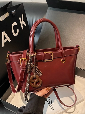 Bolso de Cubo de Cuero PU Vintage para Mujer Bolso de Mano con Hebilla Retro y Correa de Hombro Desmontable Bolso Cruzado