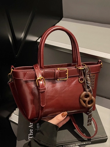 Bolso de Cubo de Cuero PU Vintage para Mujer Bolso de Mano con Hebilla Retro y Correa de Hombro Desmontable Bolso Cruzado