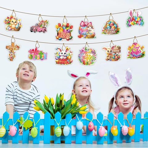 Easter Decoration Hang Tags Colorful Paper Rabbit Egg Chick Hanging Ornaments For Festival Party Home Gift Box Labels Decor