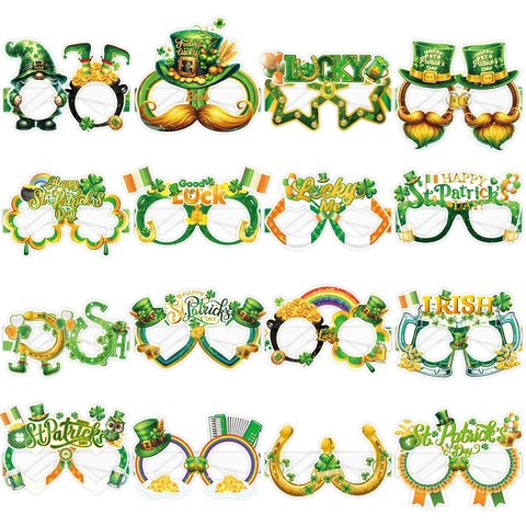 St Patrick's Day Party Glasses Set Shamrock Leprechaun Rainbow Paper Eyeglasses For Irish Festival Celebration Costume Party Supplies Accessories