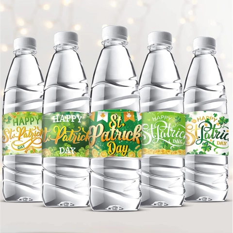 Étiquettes de Bouteille d'Eau Saint-Patrick Trèfle Décorations de Fête Irlandaise Vert Or Autocollants Boisson