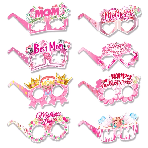 Lunettes de Fête Fête des Mères en Carton Blanc Accessoires Photo Happy Mother's Day Design Floral Cœur pour Femmes Célébration