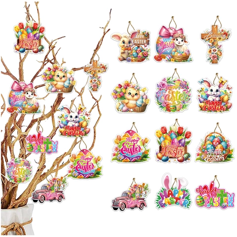 Easter Decoration Hang Tags Colorful Paper Rabbit Egg Chick Hanging Ornaments For Festival Party Home Gift Box Labels Decor