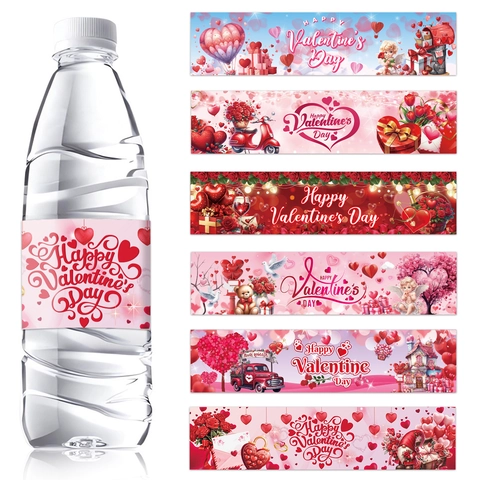 Étiquettes pour Bouteilles d'Eau Happy Valentine's Day pour Décoration de Fête Cœurs Rose Cupidon Autocollants Imperméables Autocollants