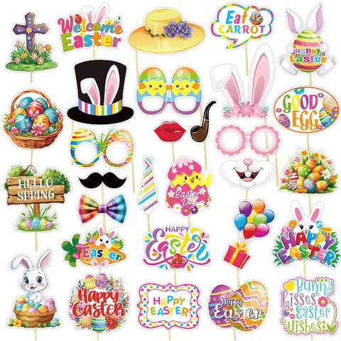 Kit di Accessori per Photobooth per Festa di Pasqua Orecchie di Coniglio Occhiali a Forma di Uovo Decorazioni a Mano
