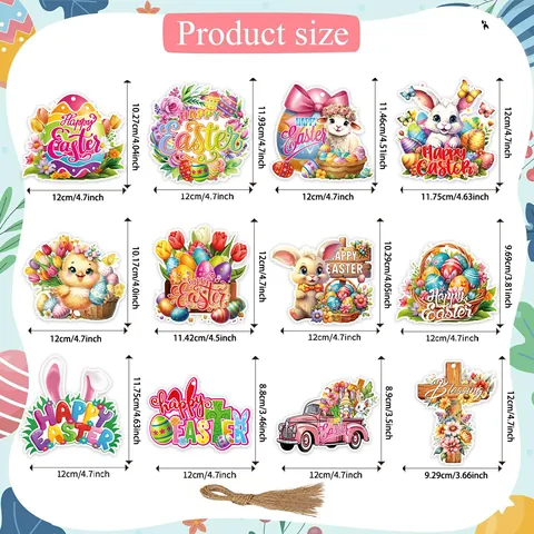 Etichette Decorative di Pasqua Carta Colorata Coniglio Uovo Pulcino Ornamenti Sospesi per Festival Festa Casa Etichette Decor