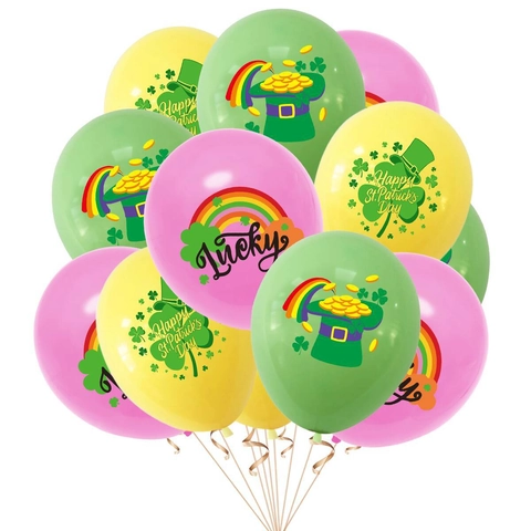 St Patrick's Day Latex Balloons Shamrock Rainbow Leprechaun Hat Lucky Gold Coins Printed Party Decoration Balloons