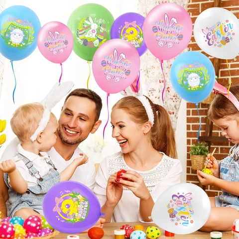 Ostern Dekoration Latex Luftballons Hase Küken Ei Muster Bedruckt Bunte Festliche Party Luftballons 12 Zoll Runde Luftballon Für Feiertag Dekor