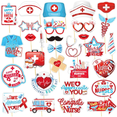 Kit d'Accessoires Photo pour la Journée de l'Infirmière Décorations de Fête Thème Médical Découpes en Papier Accessoires