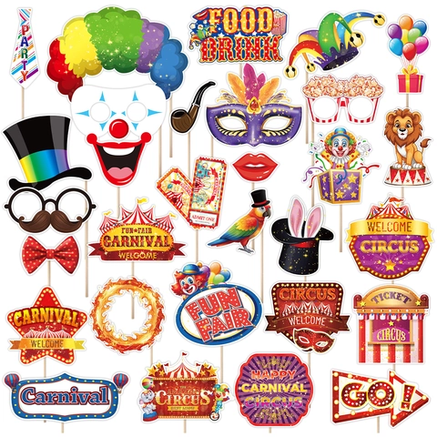 Accesorios de Decoración para Fiestas de Carnaval Circo Cumpleaños Accesorios de Fotos Máscara de Payaso Peluca Colorida Sombrero Mágico