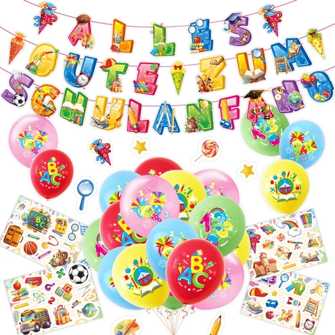 Set di Decorazioni per Feste Tedesche Alles Gute Zum Schulanfang Palloncini in Lattice Striscione in Cartone Adesivi per Scuola