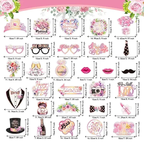 Accesorios para Fotomatón de Boda Floral Decoración Romántica de Cartulina para Fiestas de Boda Celebraciones y Eventos Festivos