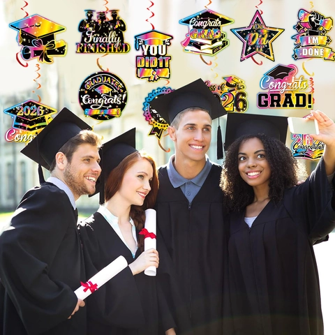 Decorazioni a Spirale Appese per Festa di Laurea Classe del 2026 Tocco Stella Olografico Biglietti di Carta Auguri Laureato