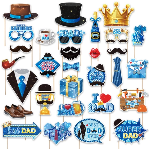Divertidos Accesorios de Fotomatón para el Día del Padre de Papel Bigote Gafas Sombreros Decoración de Fiesta Surtida