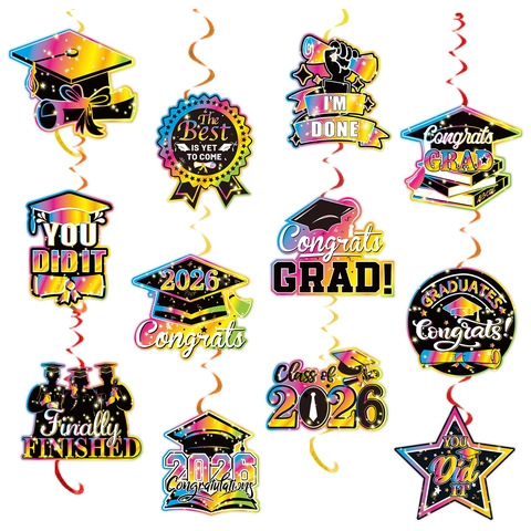 Decorazioni a Spirale Appese per Festa di Laurea Classe del 2026 Tocco Stella Olografico Biglietti di Carta Auguri Laureato