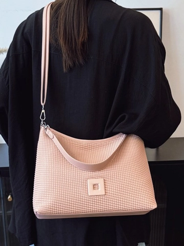 Borsa Hobo da Donna in Pelle PU Retro Con Texture a Nido d'Ape Decorazione Quadrata Borsa a Tracolla Grande