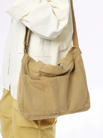 Große Kapazität Gewaschene Leinwand Tote Bag Für Damen Japanischer Stil Vintage Multi Tasche Schulter Umhängetasche Handtasche