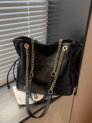 Women's Fashion PU Leather Bucket Bag Geometric Quilted Tote Bag With Chain Strap Large Capacity Commuting Shoulder Bag