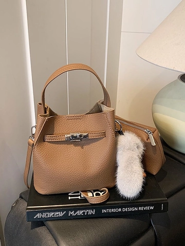 Vintage Litschimuster PU Leder Beuteltasche Für Damen Retro Einfarbig Handtasche Mit Metallo-Verschluss Umhängetasche
