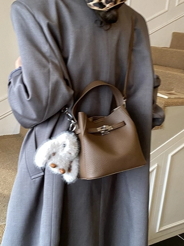 Vintage Litschimuster PU Leder Beuteltasche Für Damen Retro Einfarbig Handtasche Mit Metallo-Verschluss Umhängetasche