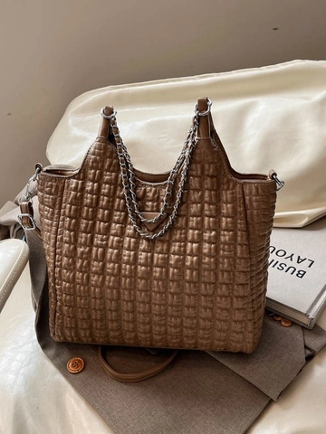 Bolso Tote de Gran Capacidad para Mujer Acolchado Plisado Cuero PU Cadena Bolso de Hombro Minimalista Urbano Axila Oficina Diario