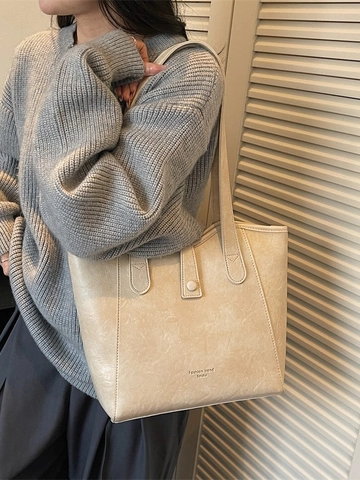 Borsa Tote in Pelle PU Vintage per Donna Grande Capacità Texture Increspata Borsa a Spalla Semplice Urbana per Pendolari